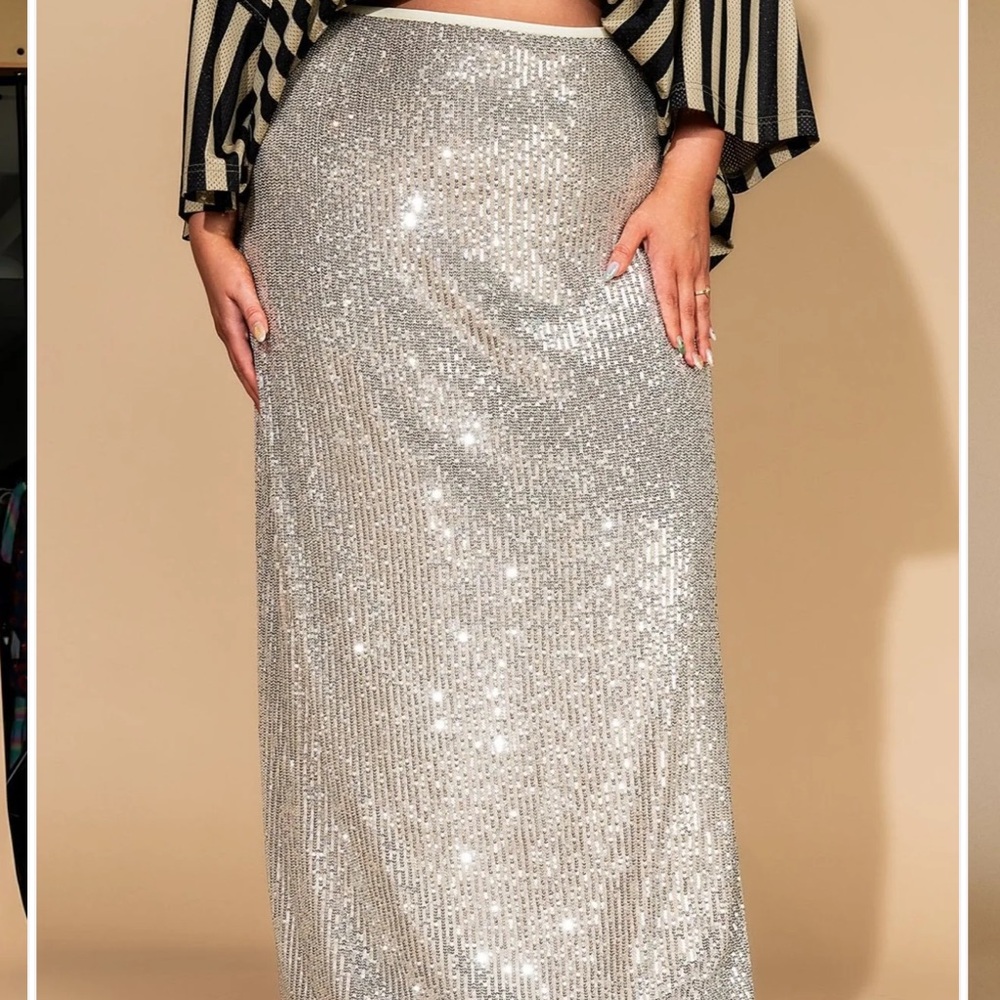 Dressed in LALA Champagne Sequin Maxi Skirt - Picture 3 of 6